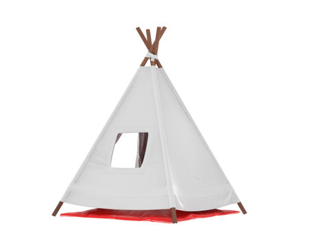 Stylish white wigwam isolated on white. Camping equipment