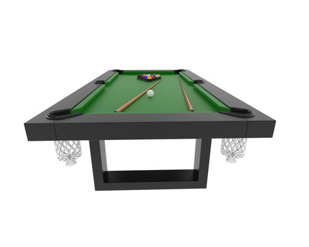 Billiard table with balls isolated on white background. 3d rendering.