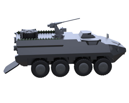Military vehicle isolated on a white background. 3D render image.の写真素材