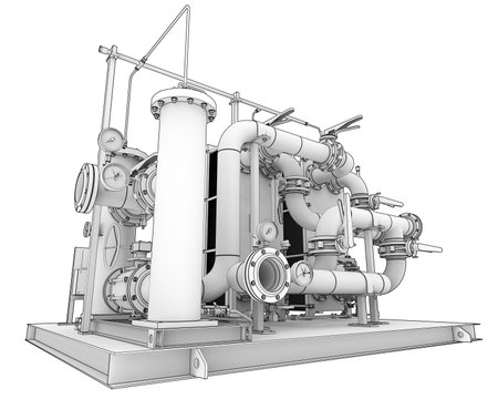 Industrial equipment isolated on white background. 3D rendering. Computer digital drawing.の写真素材