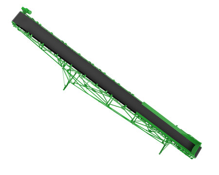 3d rendering of a green conveyor belt isolated on white backgroundの写真素材