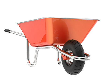 Red wheelbarrow isolated on white background. 3d rendering.の写真素材