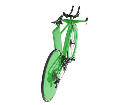 Green bicycle on a white background. 3d rendering. Side view.の写真素材
