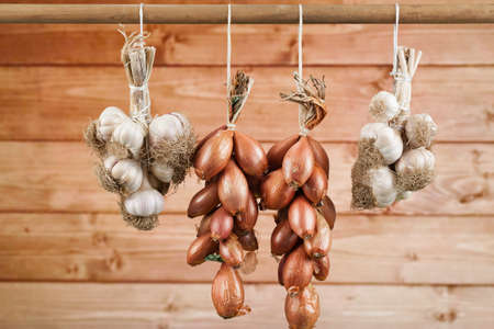 Onion and garlic stringsの写真素材