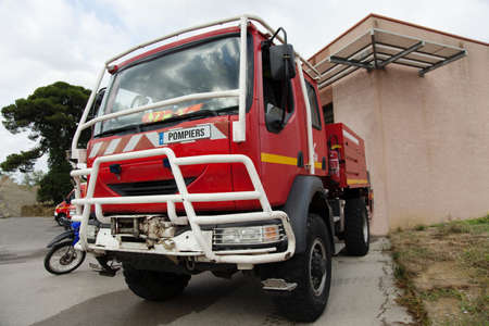 Big red firefighter truck France
