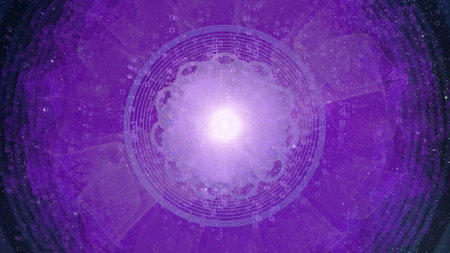 Purple Mandala on a Space Background, Third Eye Chakra Meditation Cover Imageの写真素材