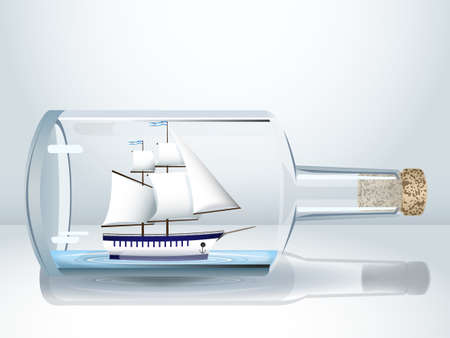 Ship in the glass bottle, vector illustration のイラスト素材