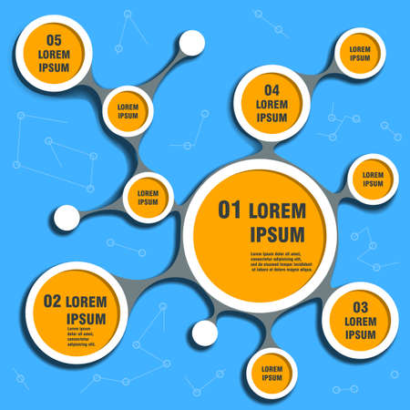 Infographic of connected circles on a blue background with places for your text.のイラスト素材