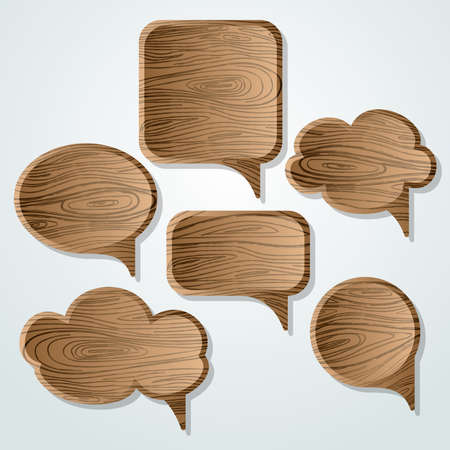 Wood speech bubbles set. Icon, sign cloud.のイラスト素材