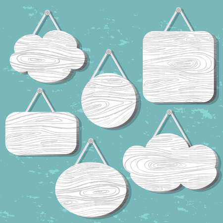 White wood speech bubbles set. Icon, sign cloud.のイラスト素材