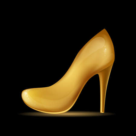 golden female shoes on a black background.のイラスト素材