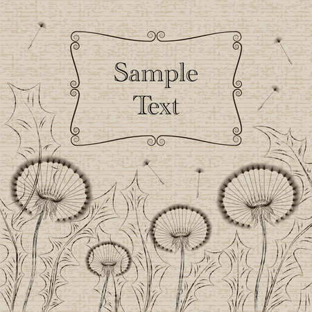Drawn dandelions with place for your text. Vintage illustration. Ink drawing.のイラスト素材