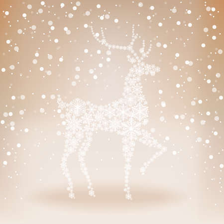 Silhouette of a deer with snowflakes. Vector Christmas card. Beige background. Vector illustration EPS 10.のイラスト素材