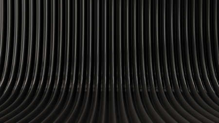 Black glossy metallic surface with curved lines. Metal, plastic or silk background. 3d rendering. High resolution.の写真素材