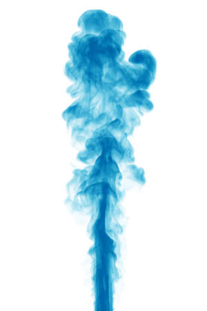 Stream of blue smoke on a white background. Smoke or ink color illustration.の写真素材