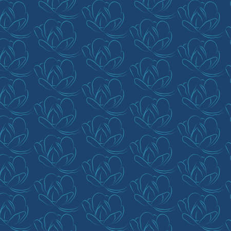 Vector seamless pattern with contour stylized Magnolia. Beautiful floral background. Can be used for textiles, wallpaper book covers, packaging, wedding invitations.のイラスト素材