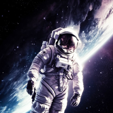 Astronaut floating in space with Generative AI technologyの素材