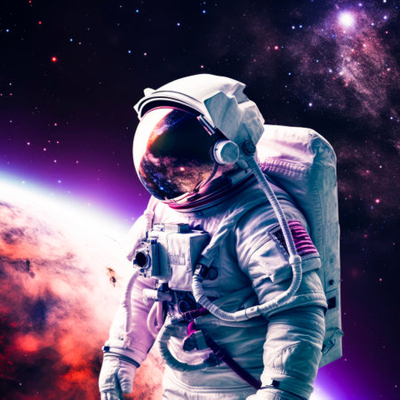 Astronaut floating in space with Generative AI technologyの素材