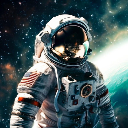 Astronaut floating in space with Generative AI technologyの素材