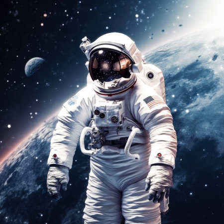 Astronaut floating in space with Generative AI technologyの素材