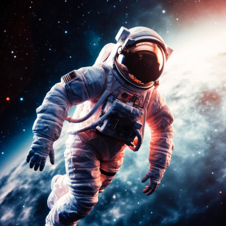 Astronaut floating in space with Generative AI technologyの素材