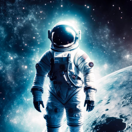 Astronaut floating in space with Generative AI technologyの素材
