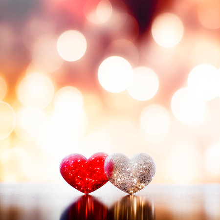 Hearts On Glitter In Shiny Background - Valentine's Day Concept with Generative AI technologyの素材