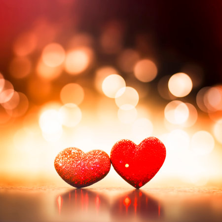 Hearts On Glitter In Shiny Background - Valentine's Day Concept with Generative AI technologyの素材