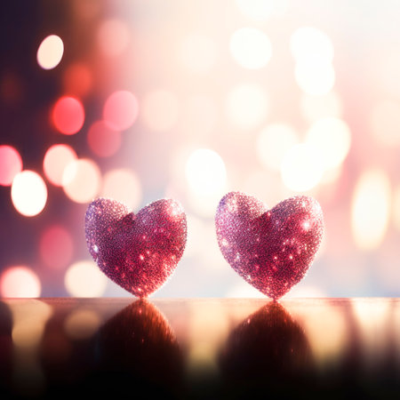 Hearts On Glitter In Shiny Background - Valentine's Day Concept with Generative AI technologyの素材