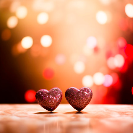 Hearts On Glitter In Shiny Background - Valentine's Day Concept with Generative AI technologyの素材