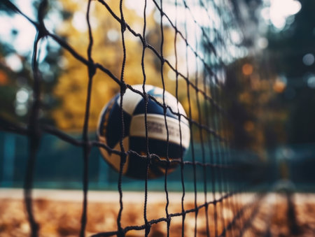 Volleyball hanging on the net with Generative AI technologyの素材