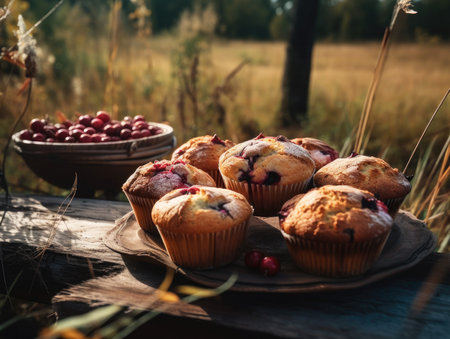 In the afternoon hours, enjoying a picnic outdoors and savoring delicious desserts with Generative AI technologyの素材