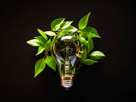 Lightbulb With Tree In Dirt Soil - Energy Development Concept. Generated AI.の素材