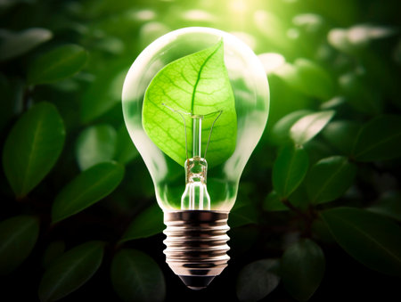 Lightbulb With Tree In Dirt Soil - Energy Development Concept. Generated AI.の素材