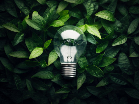 Lightbulb With Tree In Dirt Soil - Energy Development Concept. Generated AI.の素材