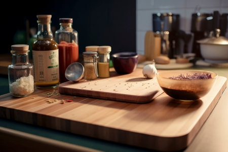 kitchen background at home, with full detail of utensils, generative ai.の素材