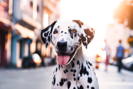 A pet dog on the street. Generative AI.の素材