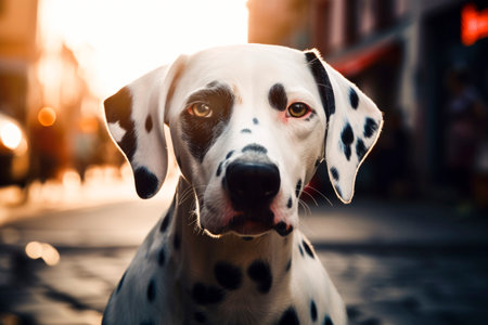 A pet dog on the street. Generative AI.の素材