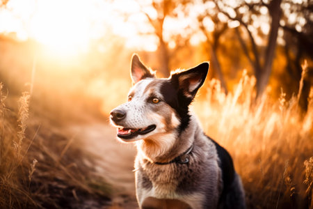a dog in the outdoor park. Generative AI.の素材