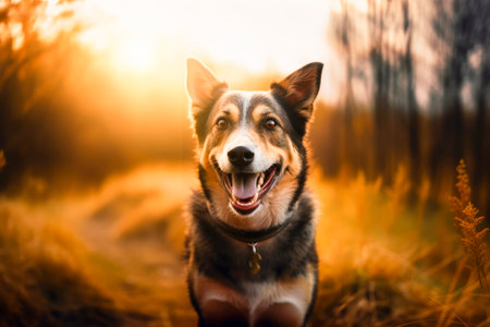 a dog in the outdoor park. Generative AI.の素材