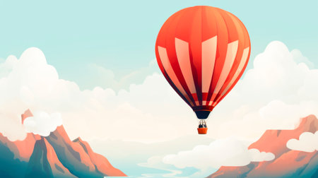 hot air balloon on mountain landscapeの素材