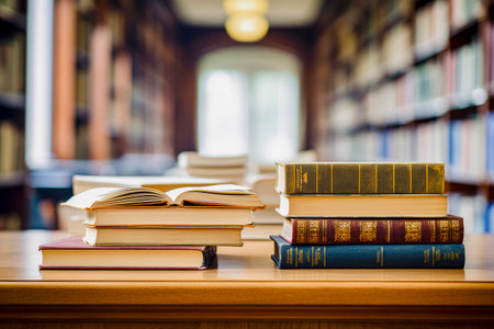 Books are placed on the desk, education conceptの素材