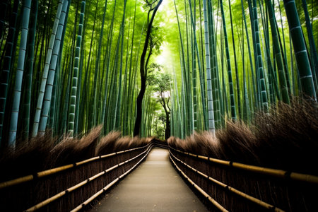 Empty walking path in bamboo grove forestの素材