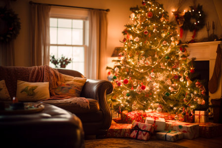 Christmas tree and gifts in the living room ,Generative AIの素材