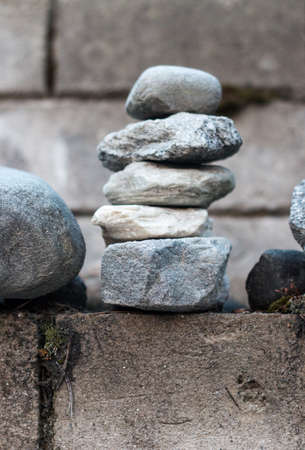 A small rock cairn, seen on a hike in northern Indiaの写真素材