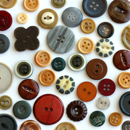 VIntage Wooden Sewing Button Collection Isolated on White