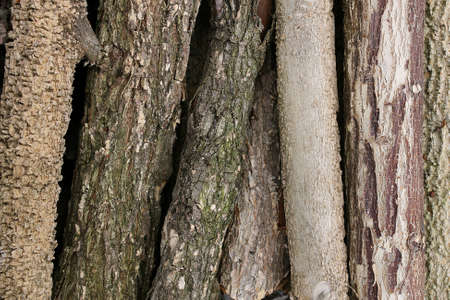 A close up background of a stacked up pile of chopped logs for firewood.