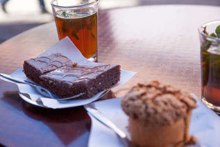 Moroccan mint tea and cake in Marrakech street café