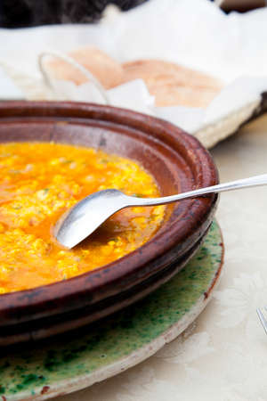 Vegetarian egg tomato tagine in Marrakech Moroccoの写真素材