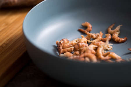 Peeled German Friesland north sea shrimps or crabs in bowlの写真素材